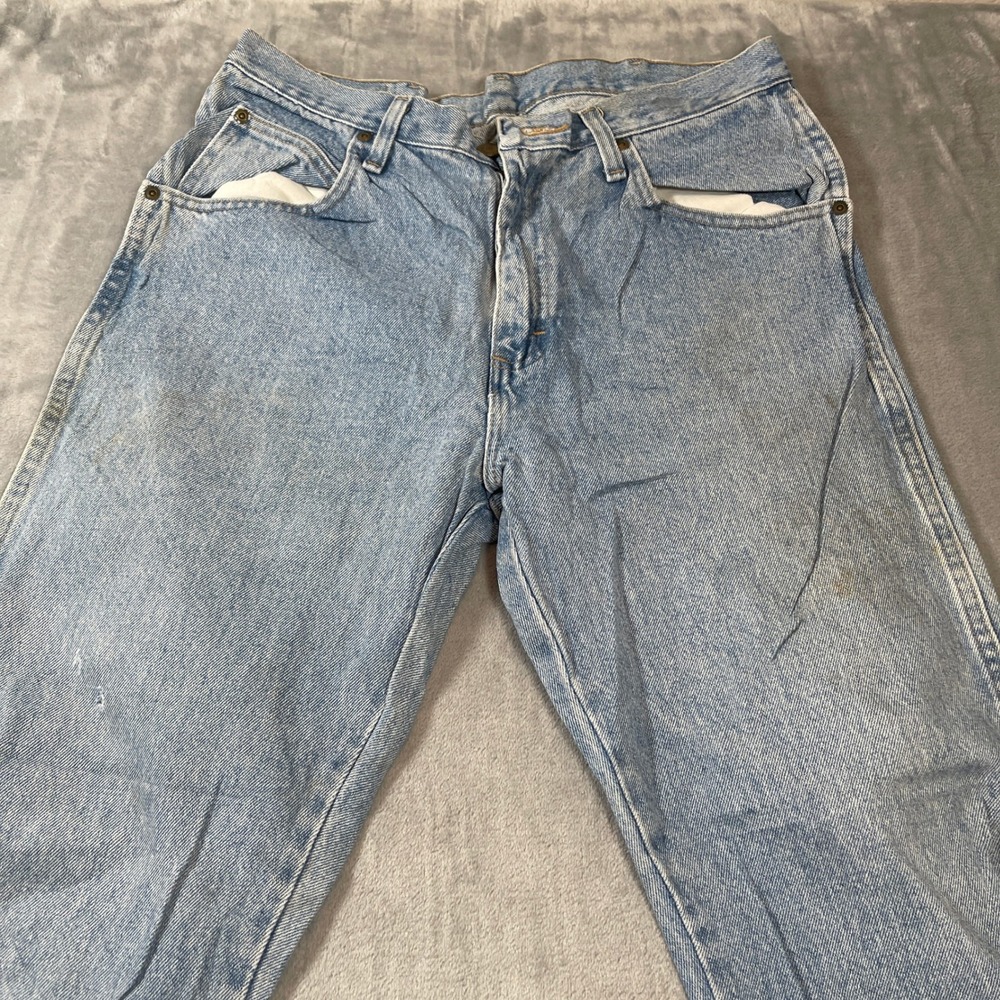 Wrangler Regular Fit Jeans Mens 34x30 Light Wash Blue Straight Leg 96501SL Denim - Picture 2 of 8